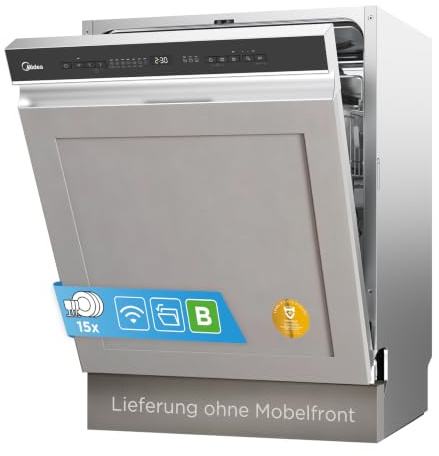 Midea Spülmaschine Teilintegriert 60 cm Einbau Geschirrspüler EEK B | 15 Maßgedecke, 42dB Leise, Ion Dishfresh, HygieneCare+, AutoOpen Trocknung, Startzeitvorwahl, WLAN App-Steuerung, 9 Programme