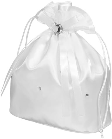 MOBUTOFU Borsa da Sposa Bianca in Tessuto Lucido Decorata con Cristalli, Raffinata Borsetta per Testimone di Nozze, per Cerimonie e Occasioni Speciali
