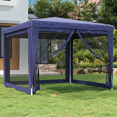 Kaloriko Tente de fête Bleue 3 x 3 m en PEHD avec 4 parois latérales en Maille, Cadre en Fer Enduit de Poudre, résistante aux UV et à l’Eau, pour Jardin, terrasse et événements en Plein air