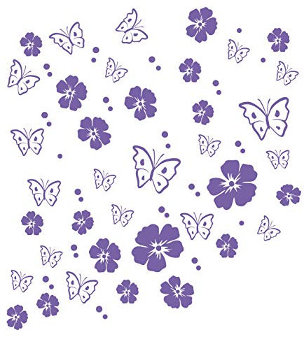kleb-drauf | 19 Blüten, 19 Schmetterlinge und 42 Punkte | Lila - matt | Wandtattoo Wandaufkleber Wandsticker Aufkleber Sticker | Wohnzimmer Schlafzimmer Kinderzimmer Küche Bad | Deko Wände Glas Fenster Tür Fliese