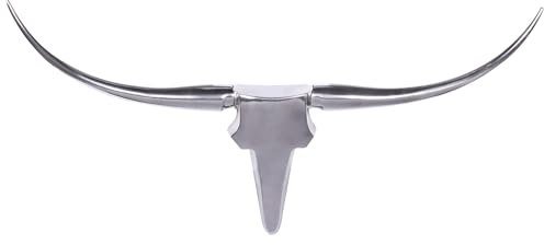 FineBuy Bull Geweih L Wanddekoration 125cm breit Alu Aluminium Silber Aluminiumdekoration Wand Geweih Wandgestaltung Silber