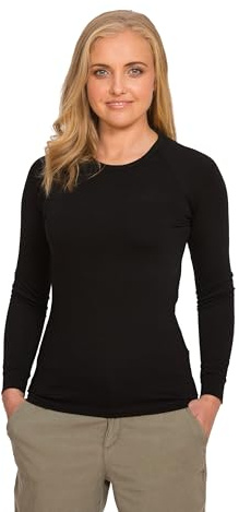 Brass Monkeys - 100% Pure Merino Wool - Long Sleeve Base Layer - New Zealand Made - Warm Women's Thermal - Perfect for Sports - Black, Large