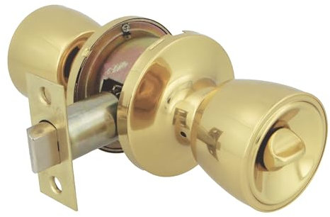 Amig Mod. 602 - Set di pomelli | Ottone lucido| 18,5x 8cm | Include scrocco | Funzione privata | Dispositivo di emergenza esterno e catenaccio interno | Porta da 35-45mm