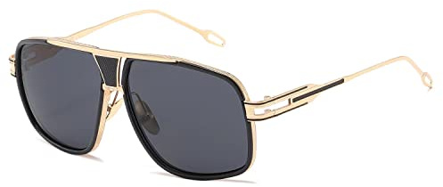 kimorn Sonnenbrille für Herren Retro Goggle Metallrahmen Classic Eyewear AE0336 (Gold&Schwarz, 62)