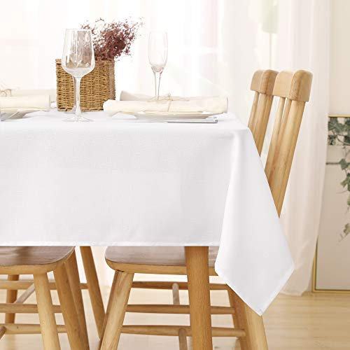 Deconovo Tischdecke Leinenoptik Lotuseffekt Tischwäsche Wasserabweisend Tischtuch 130x220 cm, Weiß, 1 Stück