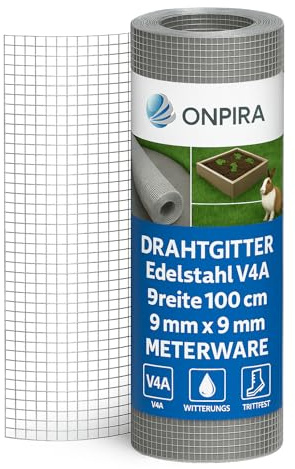 Drahtgitter V4A Edelstahl 9x9mm Breite 100 cm Drahtgitter Meterware trittfest Lichtschachtabdeckung Laubschutz Kellerschachtabdeckung