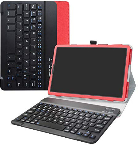 LiuShan Teclado Funda para MediaPad M5 Lite,Detachable Teclado (Teclado QWERTY Formato inglés) PU con Soporte Caso para 10.0 Huawei MediaPad M5 Lite 10 Android Tablet,Rojo