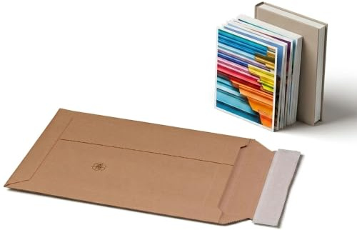 KK Verpackungen Versandtaschen Wellpappe DIN A4+ | 100 Stück, 235x337x35mm | Selbstklebeverschluss & Aufreißfaden | Knickschutz & Kantenschutz | Für Bücher, Kataloge, Kalender