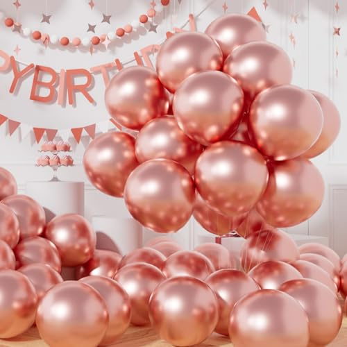 AULE Luftballons Rosegold Metallic Helium: 50 Stück 12 Zoll Luftballon Rose Gold Ballons Roségold Latex Geburtstagsdeko für Baby Shower Gender Reveal Graduation Geburtstag Deko