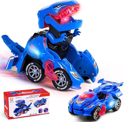 Yellcetoy Dinosaur Transform Car Toys, Kids Boys Gifts 3 4 5 6 7 Years Blue