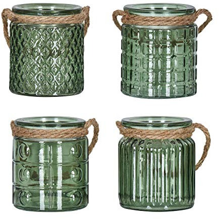 levandeo 4er Set Windlicht H10cm Glas Grün Khaki Teelichthalter Tischdeko Kerzen Deko Kerzenhalter Flachs