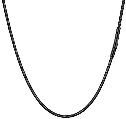 PROSTEEL Snake Chain Necklace with Sturdy Clasp, 2MM Thin Chain for Adding a Pendant, Mens Jewellery, 316L Stainless Steel/Gold Plated/Black (2mm, Black, 41 CM)
