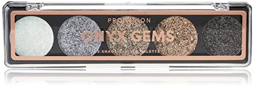 Profusion Cosmetics 5 Shade Glitter Eyeshadow Palette - Vibrant Pressed Pigments with Built-In Primer and Dazzling Shine for Long-Wearing Sparkle Makeup Looks (Onyx Gems)