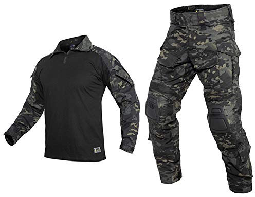 THWJSH Herren Military Tactical Suit Gentleman Tactical Langarm Combat Shirt Training Military Outdoor Hose Combat Uniform für Outdoor Training Schwarz-XXL