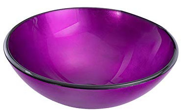 Shower Set Lavabo Vasque en Verre Trempé, Lavabo Lave-Mains Ronde Vasque à Poser Monter Salle de Bain Lavabo Vasque avec Drain, 450mm * 450mm* 145mm*12mm,Violet