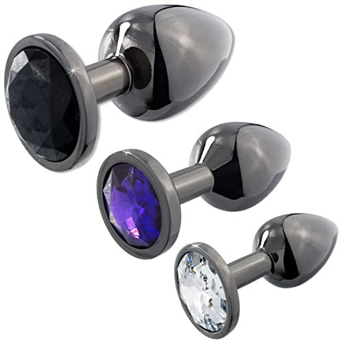 DaniChou 3-teiliges Anal Plug Set – Metall Butt Plug mit Kristall für Anfänger & Fortgeschrittene | Hochwertiges Erotik-Spielzeug für Männer & Frauen – Gunmetal, diskret & hautfreundlich