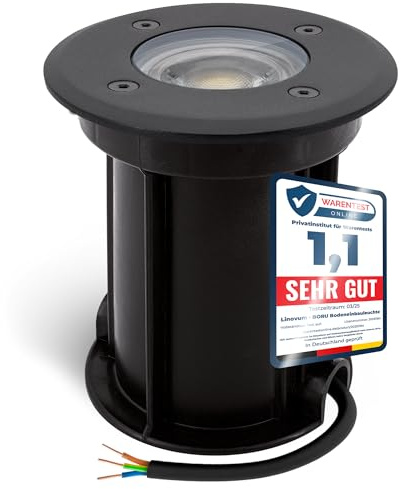 linovum BORU Einbau Bodenstrahler IP67 inkl. LED Lampe GU10 3W neutralweiß - Außenleuchte Boden Strom 230V schwarz mit Kabel