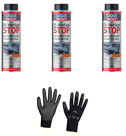 Iloda 3xOriginal Liqui Moly 300ml Öl-Verlust Stop Oil Leak Stop 1005 Schutzhandschuhe