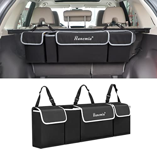 Hanemia Organizador y almacenamiento para maletero de coche, organizador colgante para asiento trasero para SUV, camión, MPV, impermeable, bolsa de almacenamiento plegable con 4 bolsillos, accesorios