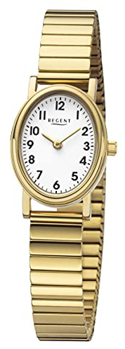 Regent Reloj de Mujer con cordón de Acero Inoxidable, Ovalado, 22 mm de diámetro, Cuarzo, números arábigos, Dorado, Clásico