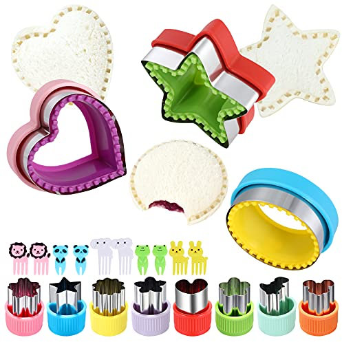 Cortador de sándwich y sellador, diseño de estrella de corazón redondo 3 piezas, forma de bocadillo, molde de prensa+8 moldes de galletas de acero inoxidable, mini cortadores de galletas de