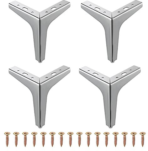 LANER 10cm Möbelbeine, 4er Set Moderne Metalldreieck Möbelfüße Dreieck Tischbeine, DIY Metall, geeignet für Schrank, Sofa, Couchtisch, TV-Schrank und andere Möbelbeine., 13*2.7*10 CM, Silver