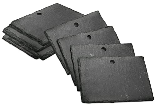 mtb more energy 8er Set Schiefer Schilder Täfelchen - 10x7 cm - Rechteckig mit Loch - zum selbst Beschriften für Garten, Haushalt, Basteln, Geschenke