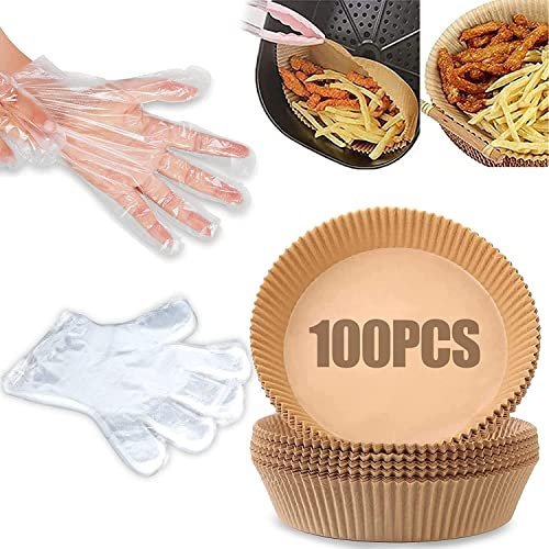 Papier Cuisson Air Fryer 100 Pièces, Papier Sulfurisé en Feuilles pour Airfryer Jetable, Friteuse Air Chaud Fryer Parchment Paper Liners, Papier Bol Rond pour Friteuse à Air