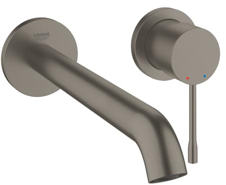 GROHE 2-Loch-Waschtischbatterie Essence 29193_1, Wandmontage, Fertigmontageset für 23 571, Stichmaß 110 mm, Ausladung 230 mm, Professional Edition, hard graphite gebürstet