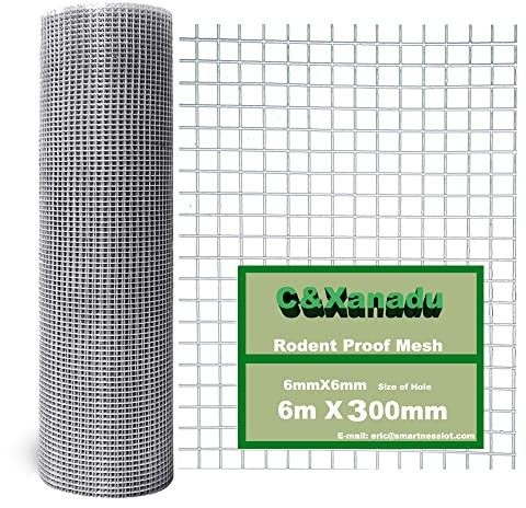 C&Xanadu 300mmX6m Rodent Wire Mesh Sheet,Welded Steel Mesh Panels,Hot Dip Galvanised Wire Netting Fence Mesh-Stop & Prevent Rat & Mouse Through