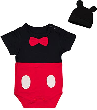 Lito Angels Baby Boys Mickey Mouse Costume Fancy Dress Up Romper Bodysuit with Mouse Ears Hat Cap Age 3-6 Months