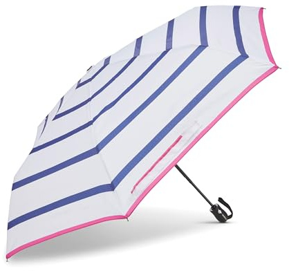 Samsonite Compact Auto Open/Close Umbrella, One Size, White/Blue/Pink Stripe