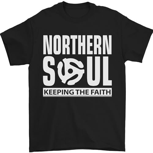 Northern Soul Herren-T-Shirt, Vinyl, 33 U/min, Schallplatteneinsatz, 100 % Baumwolle, Schwarz , S