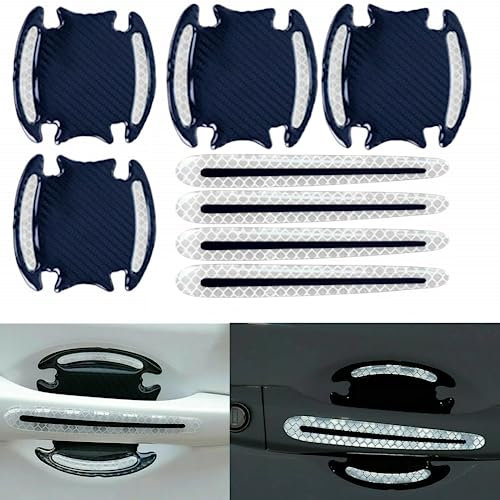 8Pieces 3D Universal Carbon Fiber Auto Door Handle Scratch Protection Cover Guard Film, Car Door Cup Handle Paint Scratch Protector Sticker Car Safety Reflective (White)
