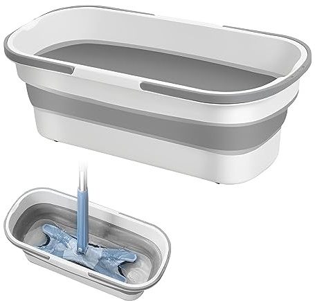 Grand seau de nettoyage plat, seau de serpillère plat, 2023, grand balai plat, balai à franges plat, grand seau de balai portable pliable (blanc 1)
