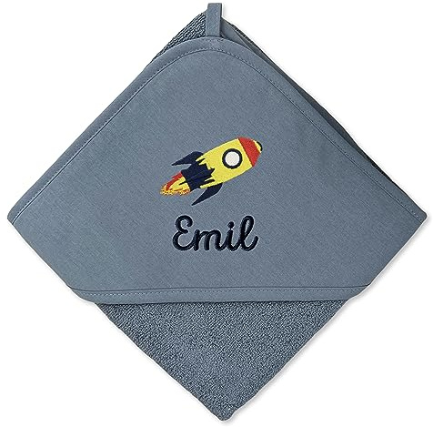 Kapuzenhandtuch für Baby (75x75cm) und Kinder (100x100cm) mit Namen personalisiert für Jungen und Mädchen aus 100% Baumwolle - Babyhandtuch und Kinderhandtuch (Dunkelblau, 100 x 100 cm)