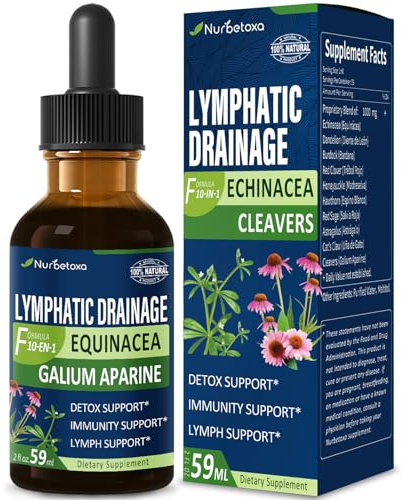 Nurbetoxa Cleavers Lymphatic Drainage Drops for Lymph System Detox Cleanse, Lymphedema Support Supplement Formula w/Echinacea, Cat’s Claw, Red Clover Extract Tincture, Use with Lymph Massage Tool. 2oz