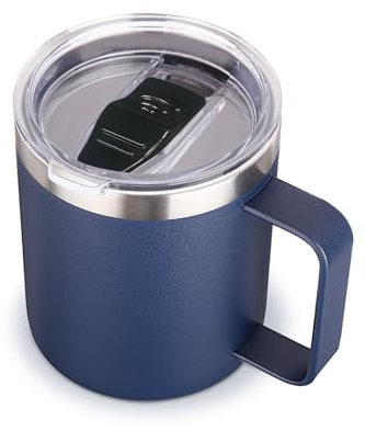 Volhoply 14oz Insulated Stainless Steel Coffee Mug with Leakproof Lid,Double Wall Vacuum Travel Coffee Cup with Handle,Reusable Metal Tumbler,Camping Mugs Keep Hot&Cold,Christmas Gifts(Navy,1)