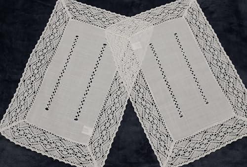Centrino bianco con fine orlo e ricamo all'uncinetto, effetto lino (30 x 45)