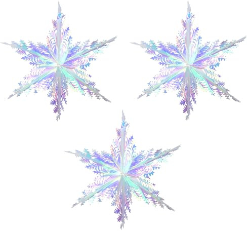 BRAVESHINE 3 Stück Schillernde Schneeflocken Deko, Holografische Irisierende Schneeflocken Party Deko für Weihnachten Frozen Geburtstag Deko