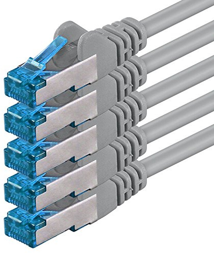 1CONN 5x 0.25 M - CAT-6a Network Cable Ethernet Cable Lan Patch RJ-45 Connector SFTP 10GB/s - Pack of 5 Gray