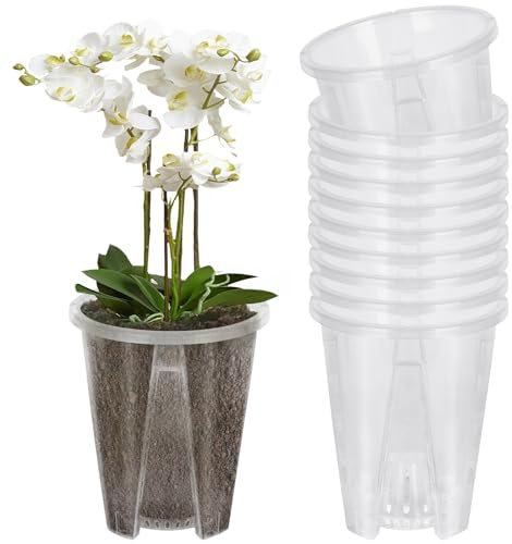Mineup Lot de 10 pots à orchidées transparents en plastique transparent avec trous de 10 cm, pots à orchidées creux, respirants et rigides pour plantes grasses, pots à orchidées