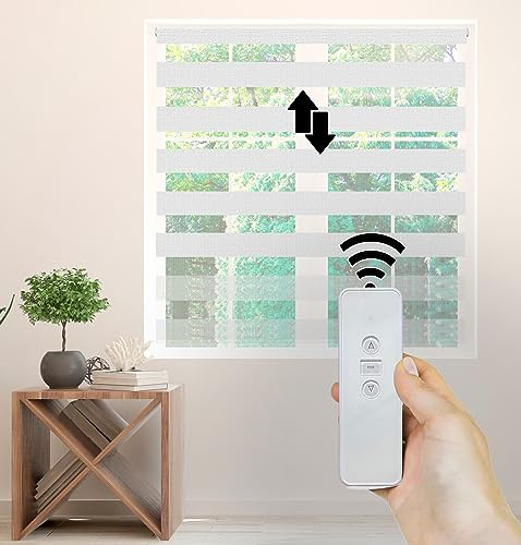 ZebraBlind,Customized Motorized Roller Blinds,Working with Remote Control,Rechargeable Motorized Curtains,Electric Day and Night Curtain,Automation Roller Blinds for Smart Homes(181cm-210cmWidth,White