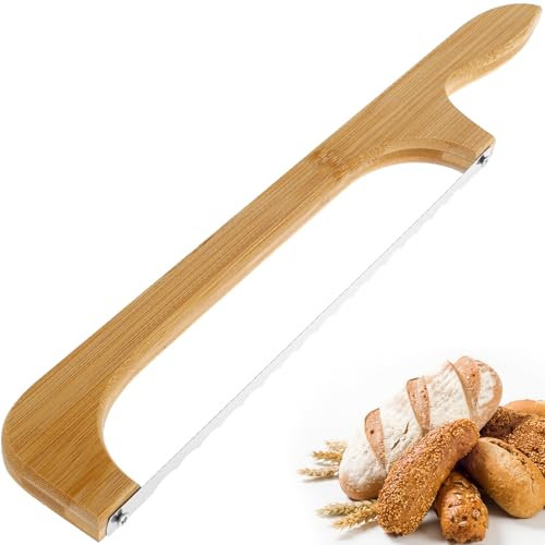 Brotmesser Wellenschliff Brotbogenmesser Bäckermesser Edelstahl 30 cm Klinge Scharfes mit Holzgriff Bread Knife für Verschiedene Brotsorten Hartschaligen Früchten