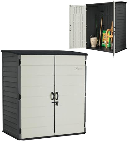 Suncast 106 Cu Ft Extra Large Vertical Outdoor Storage Shed - Resin Shed & Outdoor Storage with Floor and Lockable Double Doors, Weatherproof for Garden Tools, Pool Equipment, & Patio Cushions