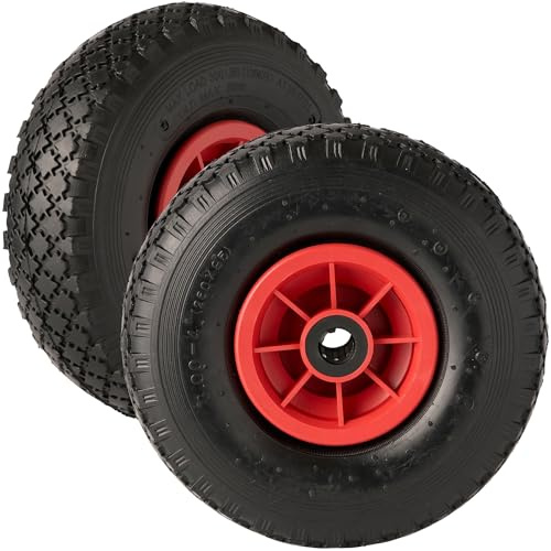 Keypak 2 x 10 Pneumatic Tyre 3.00-4, Pack of 2 Replacement Wheels for Wheelbarrow Sack Truck Hand Trolley Cart, 20mm Bore, 272KG Total Load Capacity (Roller Bearings)