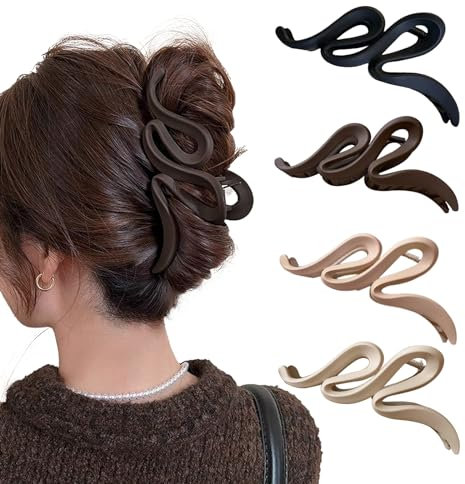 4 Stück Haarklammern Große Haarklammer mit Wellenform 13cm Haarspangen Schwarz Weißes Haar Rutschfestes Jaw Clips Haarschmuck Starker Halt Kopfschmuck Haarstyling Zubehör für Frauen Mädchen