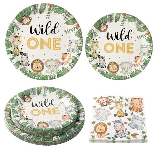 Anseom 75 Piezas Juego de Vajilla para Fiesta de Safari Vajilla de Fiesta para Niños con Platos y Servilletas de la Selva, Perfecto para Cumpleaños Party Picnics Baby Shower (25 Invitados)