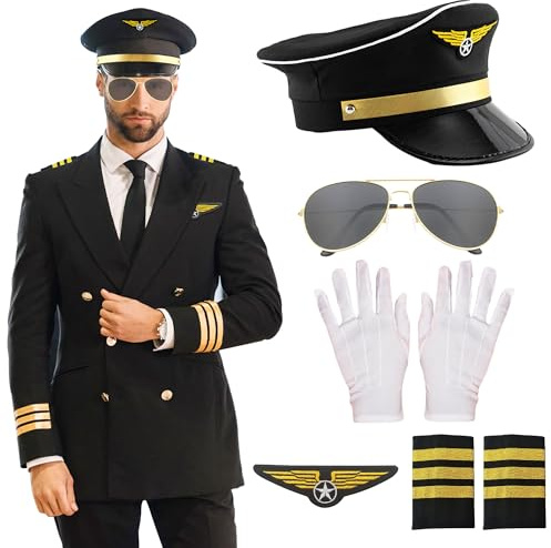 LaVenty Airplane Captain Costume Airline Pilot Hat Accessories | For Adults Teens Captain Party Cosplay Supplies Sunglasses