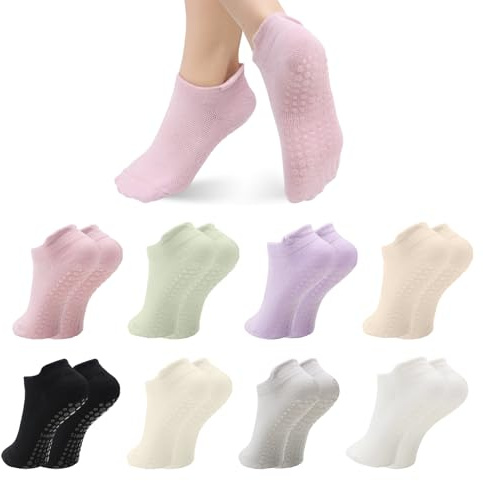 ZYNERY 8 Pairs of Stopper Socks - Women's Yoga & Pilates Socks, Non-Slip for Yoga, Pilates, Ballet, Trampoline, Hospital, Barefoot